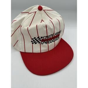 Vtg State Fair Speedway Sedalia Missouri Red White Stripe Snapback Trucker